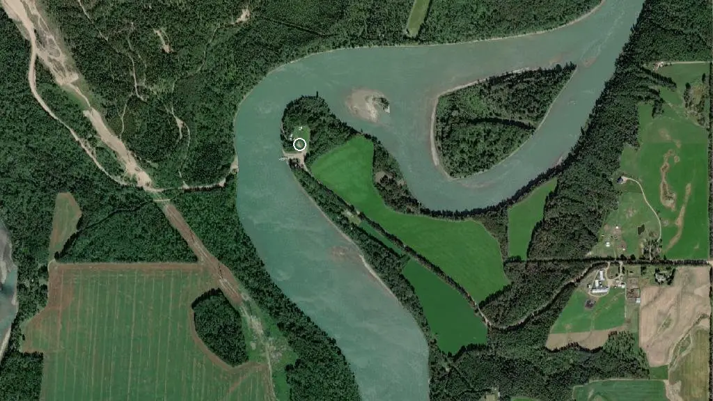 Aerial view of Klondyke Ferry Municipal Campround and surroundings
