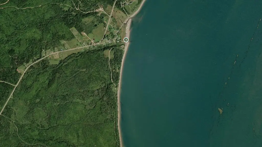 Aerial view of Old Shipyard Beach Campground and surroundings