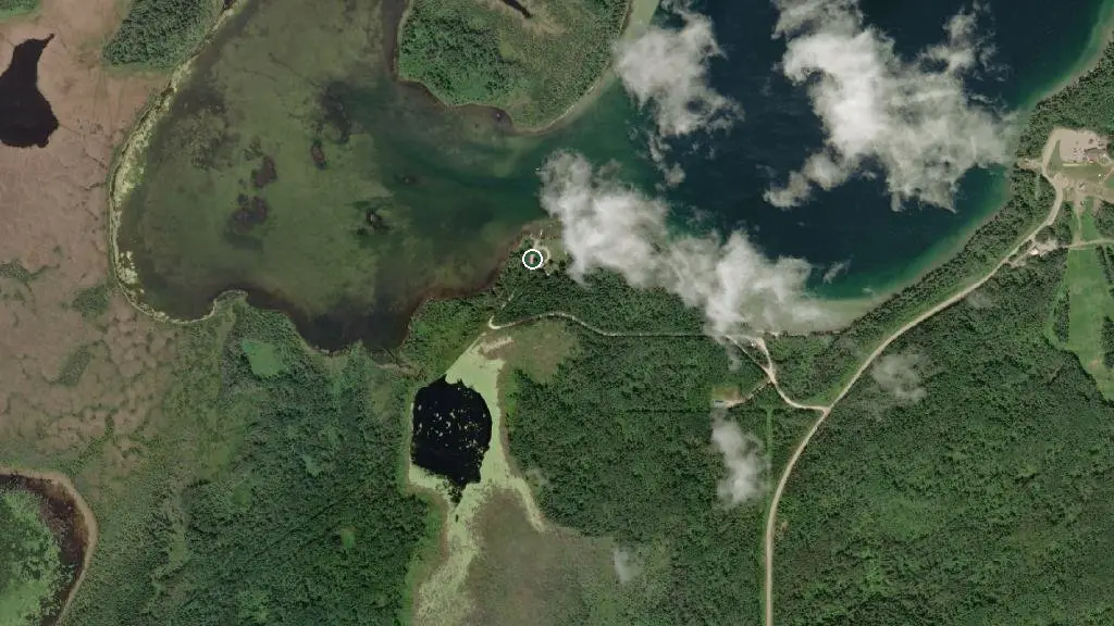 Aerial view of French Bay on Cold Lake M.D. Park and surroundings