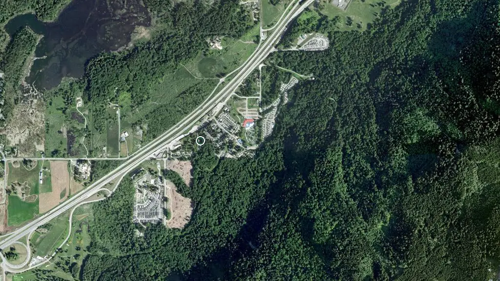 Aerial view of Bridal Falls Camperland and surroundings