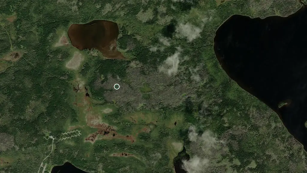 Aerial view of Pistolet Bay Provincial Park and surroundings