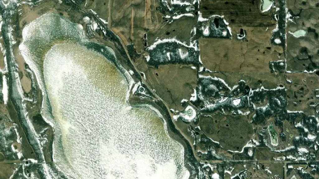 Aerial view of Red Deer Lake Campground and surroundings