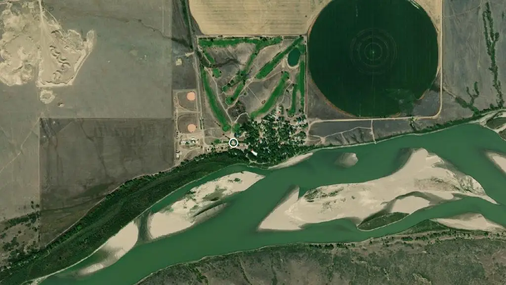 Aerial view of Eston Riverside Regional Campground and surroundings