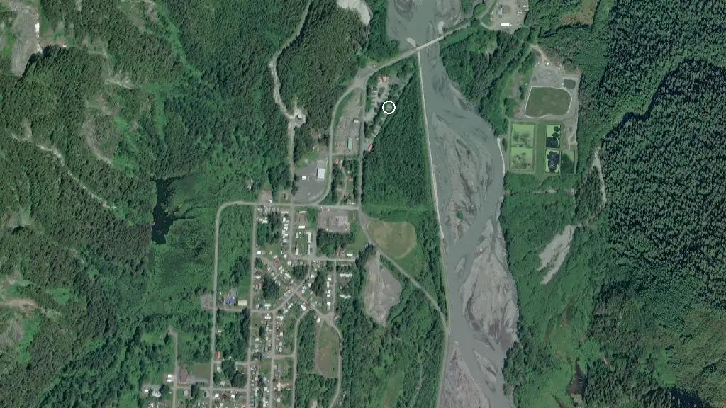 Aerial view of Bear River Trailer Court & RV Park and surroundings