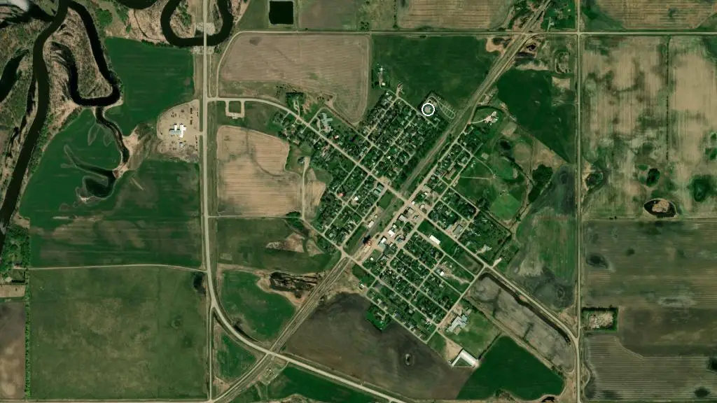 Aerial view of Hartney Swimming Pool and Campground and surroundings