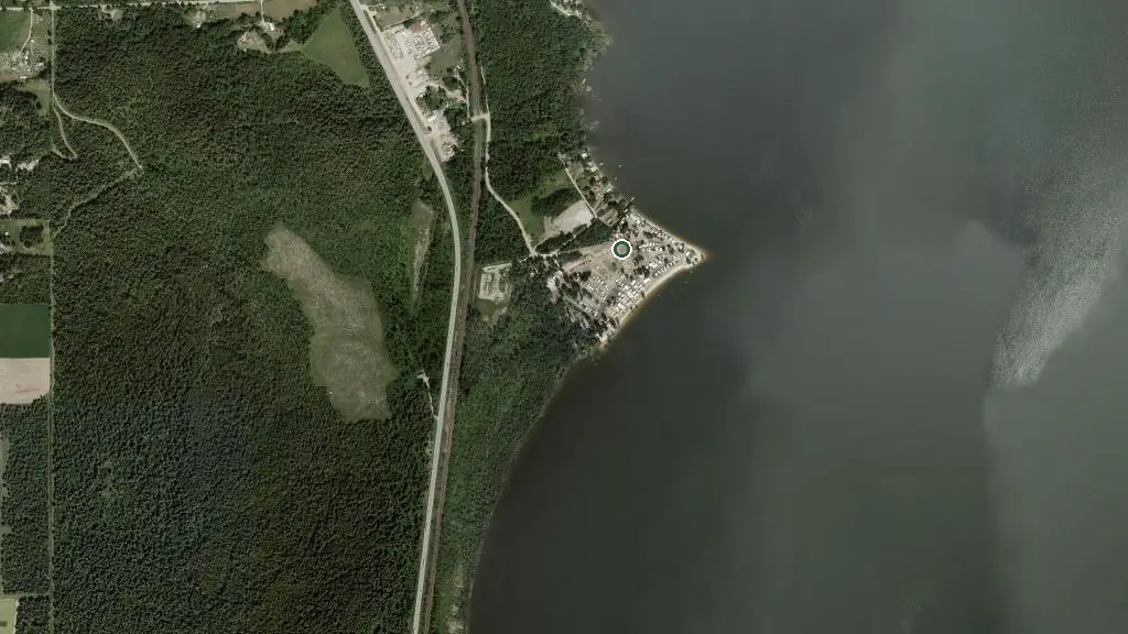 Aerial view of Sandy Point Campground and surroundings