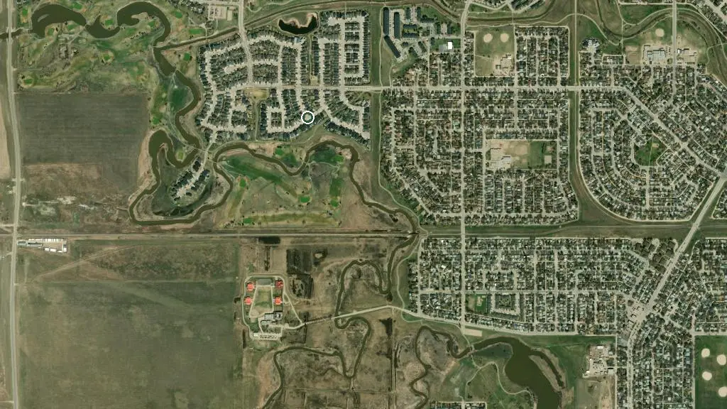 Aerial view of Redberry Lake Regional Park and surroundings
