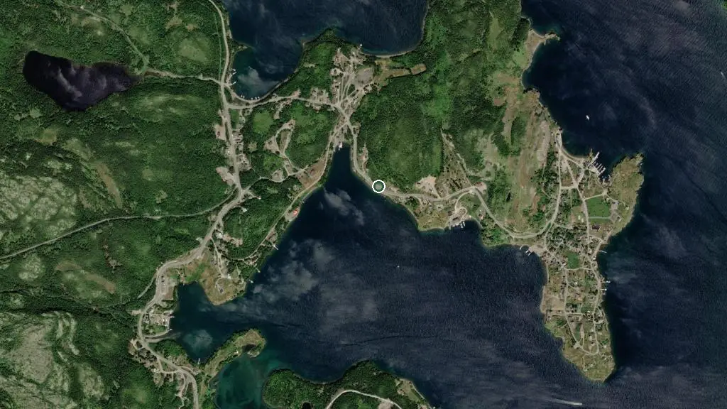 Aerial view of Trinity Cabins Trailer Park and surroundings