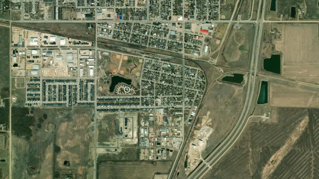 Aerial view of Prairie Oasis Campground and surroundings