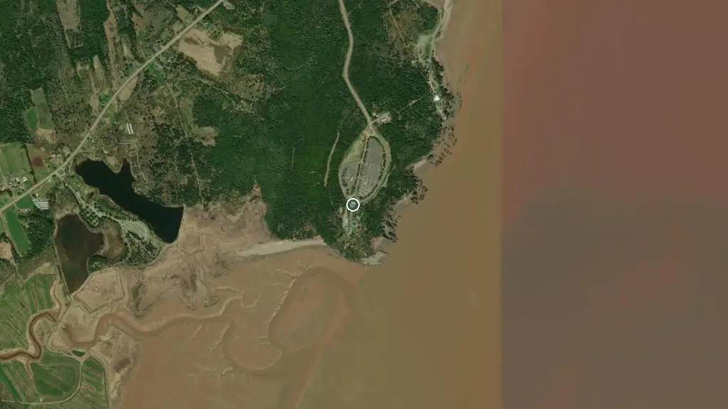 Aerial view of Hopewell Rocks Provincial Park and surroundings