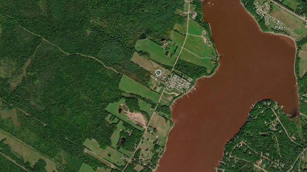 Aerial view of Cambridge Narrows Campground and surroundings