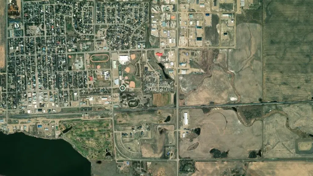 Aerial view of Kinsmen Campground and surroundings