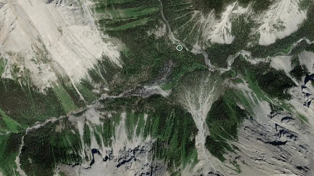 Aerial view of Forks Backcountry Camping, Peter Lougheed Provincial Park and surroundings