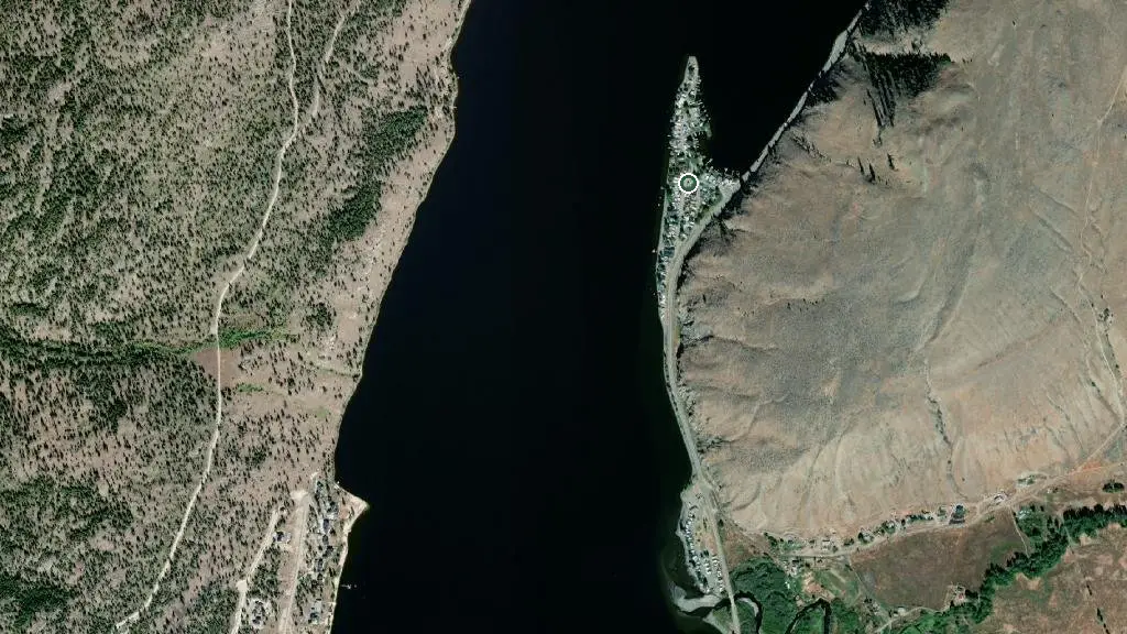 Aerial view of Nicola Lake Bay RV lot 53 and surroundings