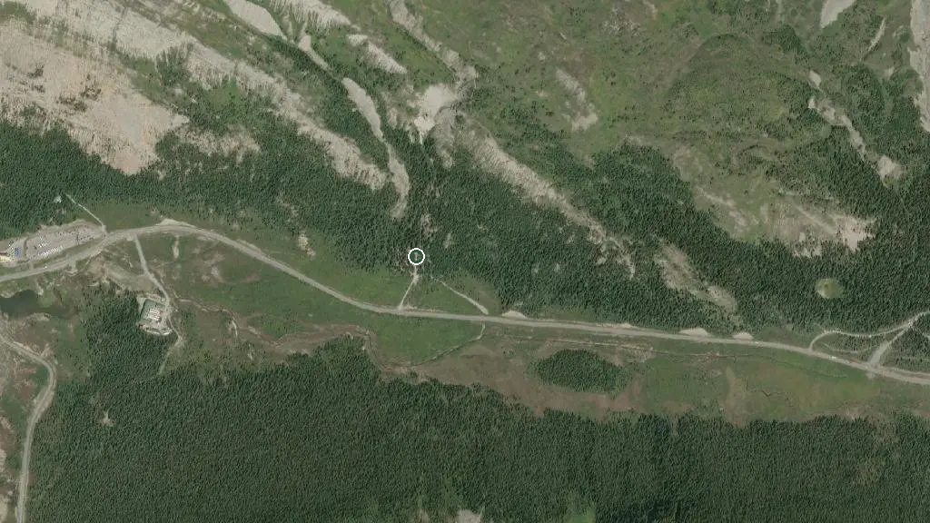 Aerial view of Columbia Icefield Campground and surroundings