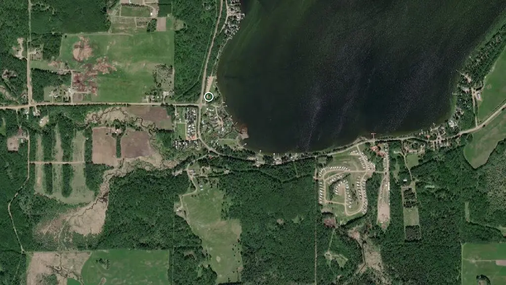 Aerial view of Baptiste Lake Campground and surroundings