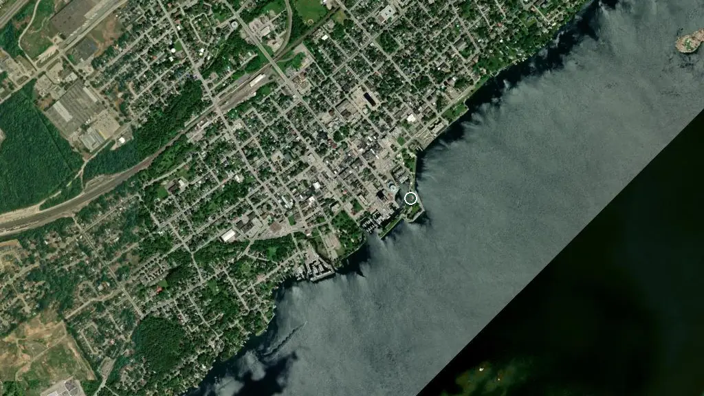 Aerial view of The City of Brockville Marina and surroundings