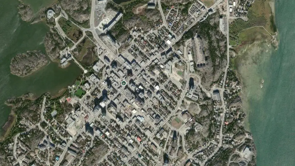 Aerial view of Prelude Lake Territorial Park and surroundings