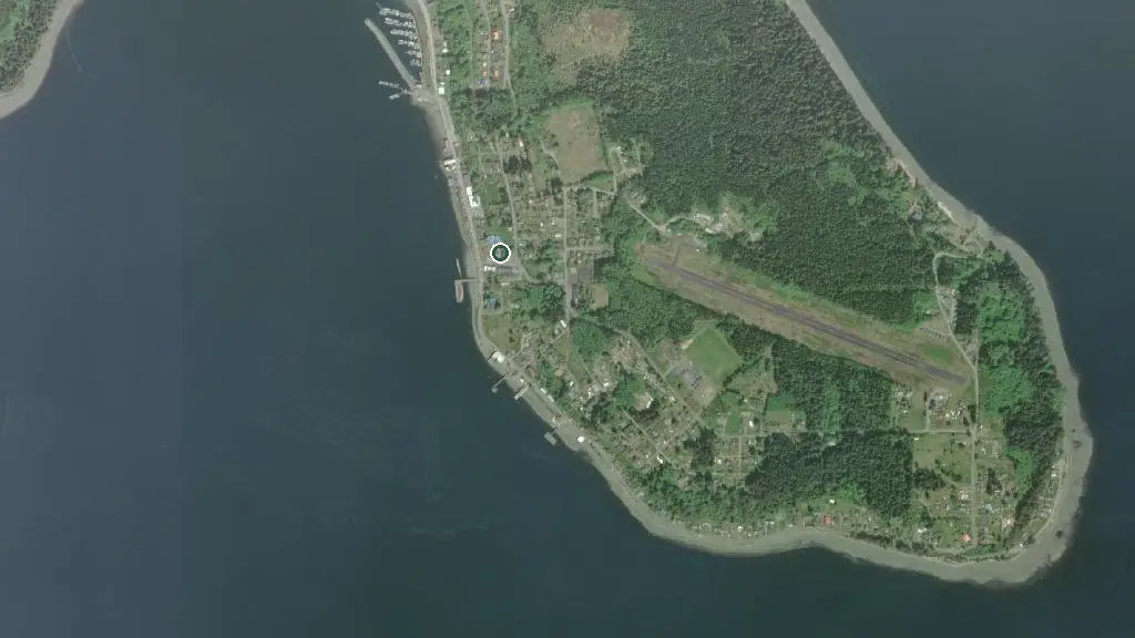 Aerial view of Alert Bay Campground and surroundings