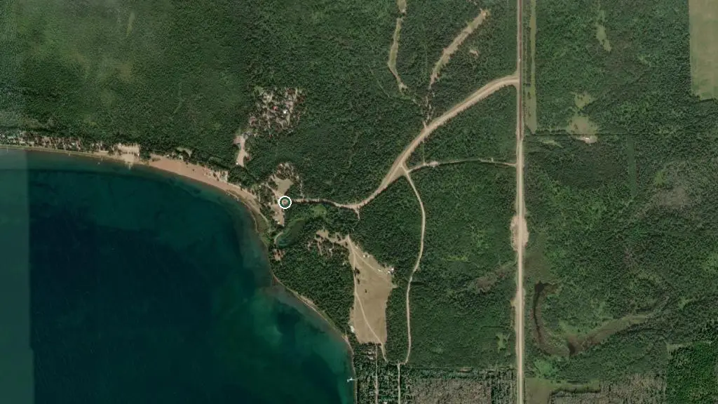 Aerial view of Brightsand Lake Regional Park and surroundings