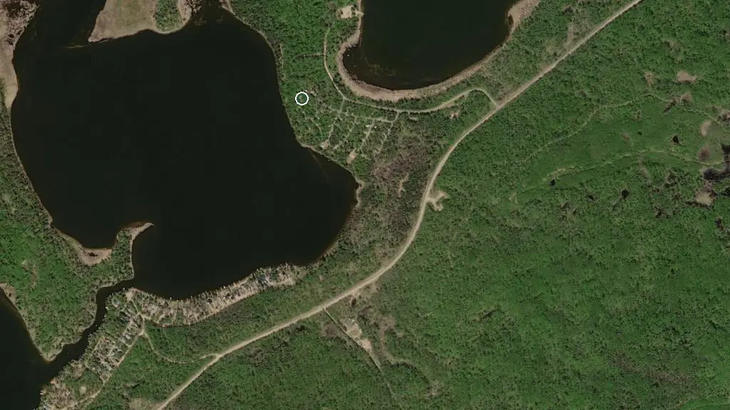 Aerial view of Anderson Point Campground, Great Blue Heron Prov Park and surroundings