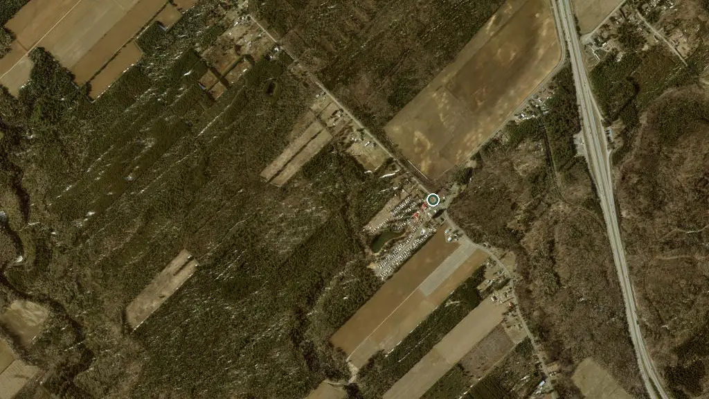 Aerial view of Camping du Lac Blais and surroundings