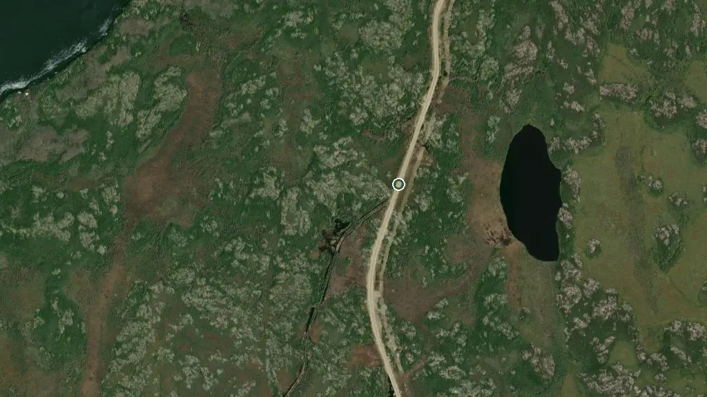 Aerial view of Wekusko Falls Wayside Park and surroundings