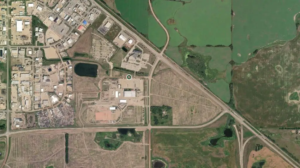 Aerial view of Camrose RV Park and surroundings