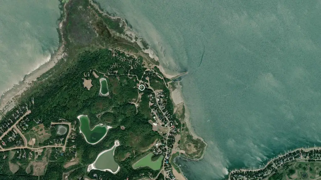 Aerial view of Rochon Sands Provincial Park Campground and surroundings