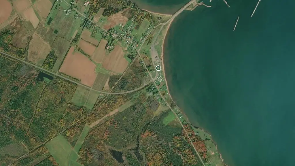 Aerial view of Cape Tormentine Beach Campground and surroundings
