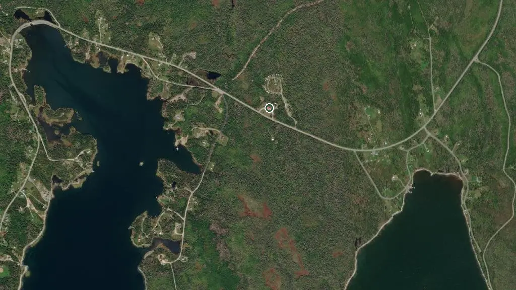 Aerial view of Spry Bay Campground and surroundings