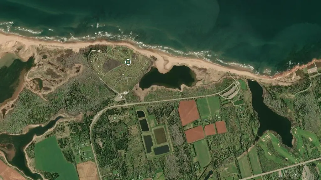 Aerial view of Cavendish National Campground and surroundings