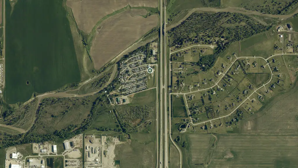 Aerial view of Country Lane RV Park and surroundings