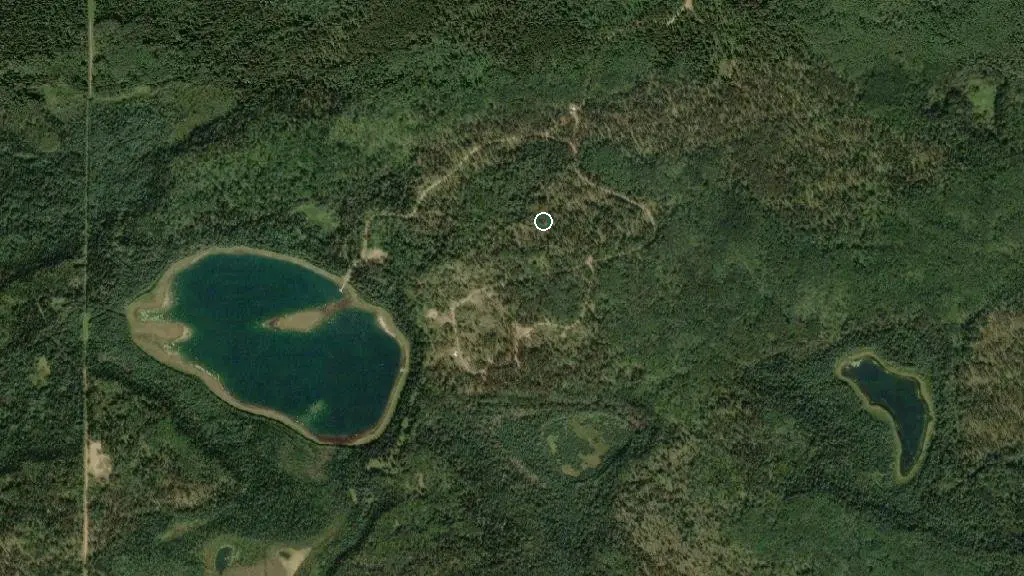 Aerial view of Machesis Lake Provincial Recreation Area and surroundings
