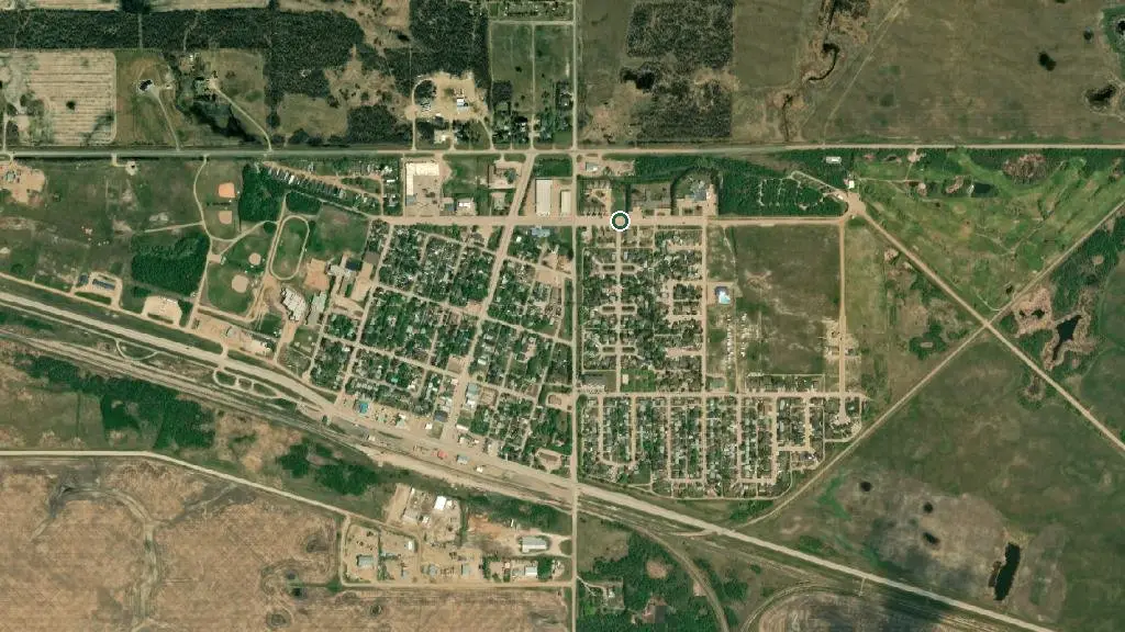 Aerial view of Lanigan Lions Campground and surroundings