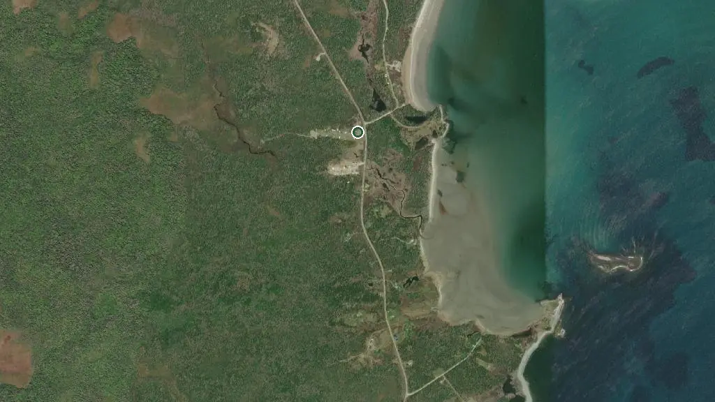 Aerial view of Louis Head Beach Campground and surroundings