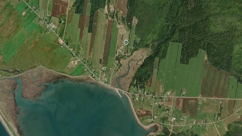 Aerial view of Fundy Tides Campground and surroundings