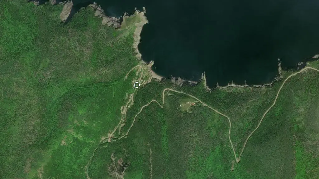 Aerial view of Meat Cove Campground and surroundings