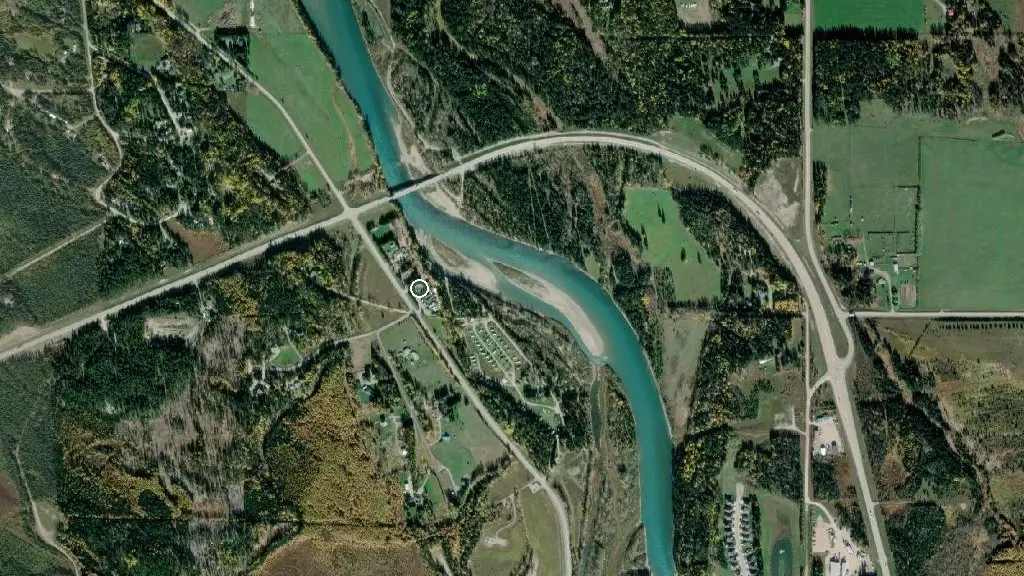 Aerial view of Rocky Mountain House Campground and surroundings