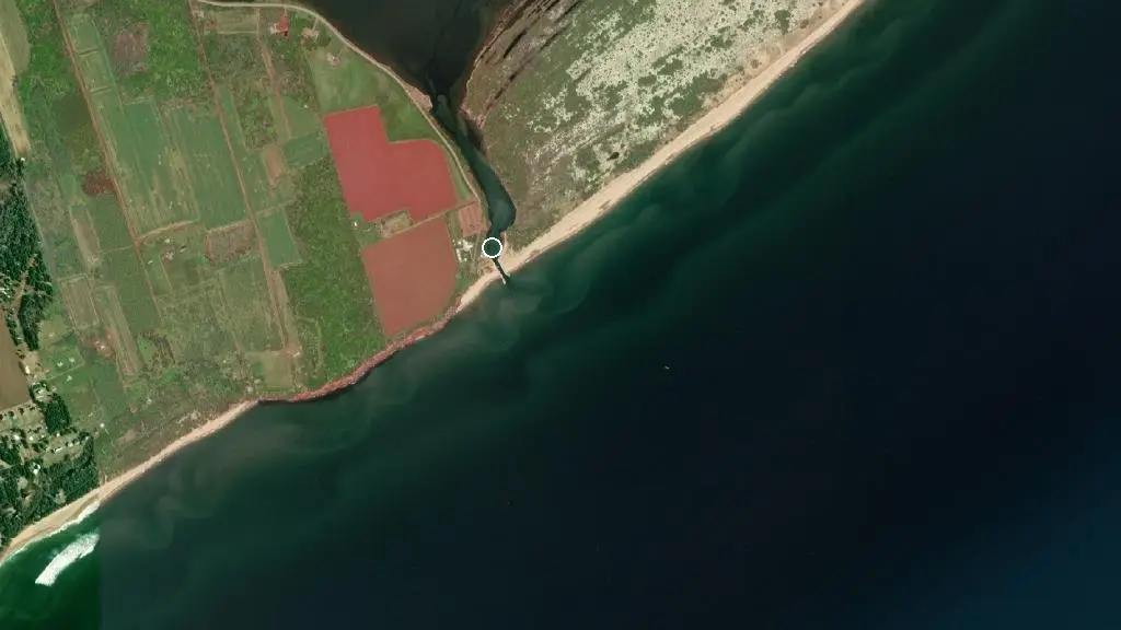 Aerial view of Basin Head Provincial Park and surroundings