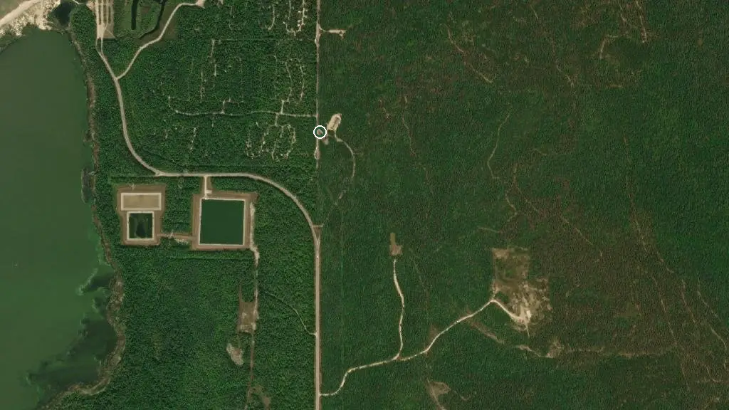 Aerial view of Grand Beach Campground and surroundings