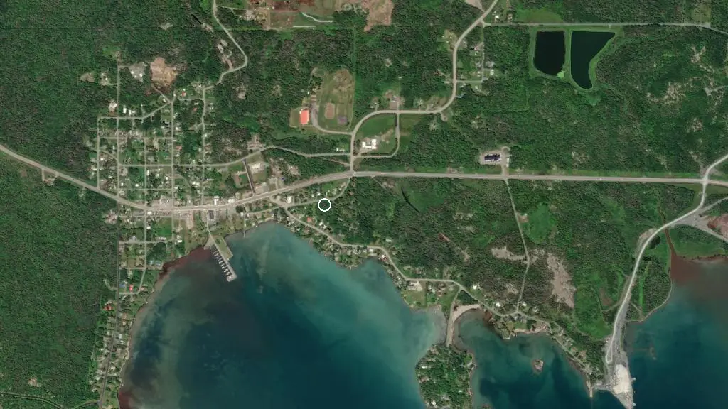 Aerial view of Bruce Mines Campground and surroundings