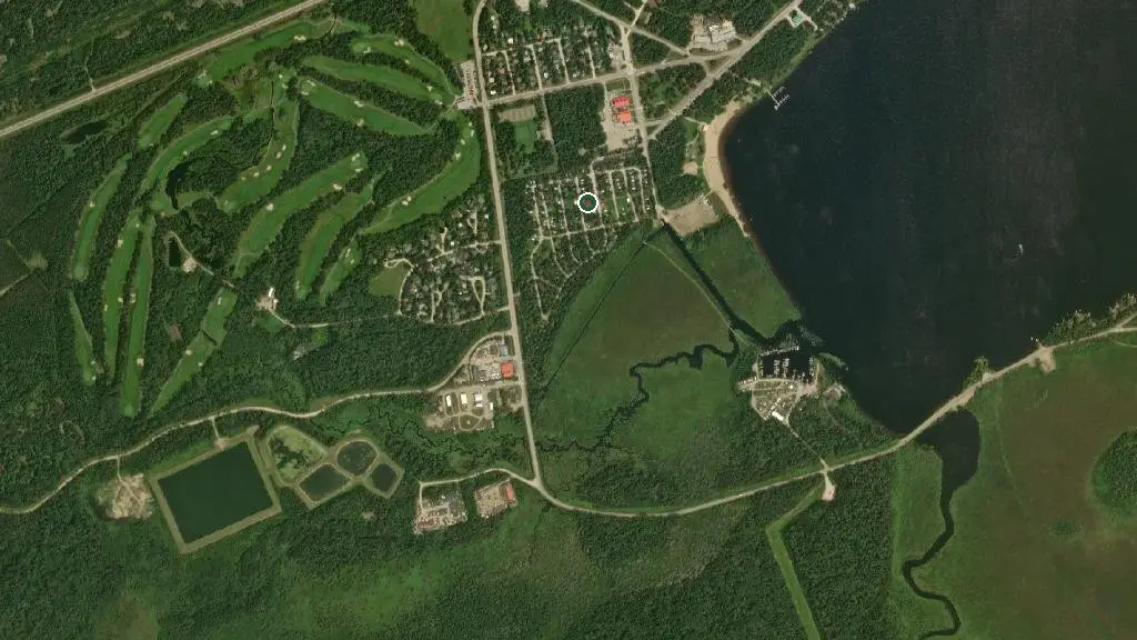 Aerial view of Falcon Lake Beach Campground and surroundings