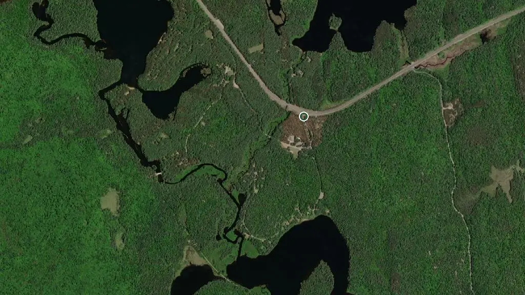 Aerial view of Pog Lake Campground and surroundings