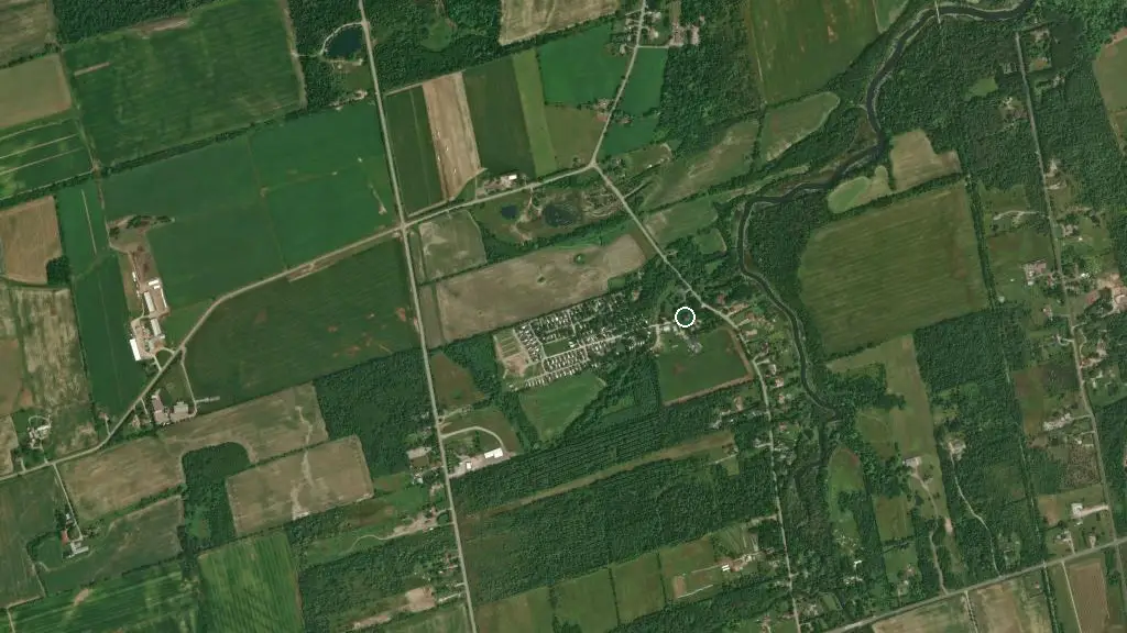 Aerial view of Elmgrove Trailer Park and surroundings