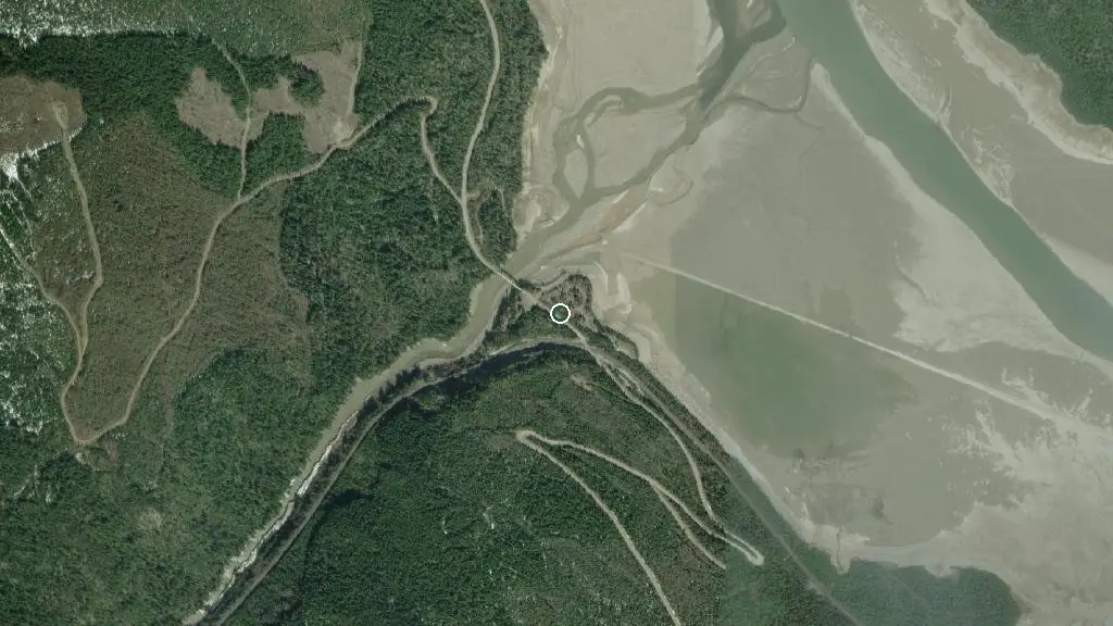 Aerial view of Kinbasket Lake Resort  and surroundings