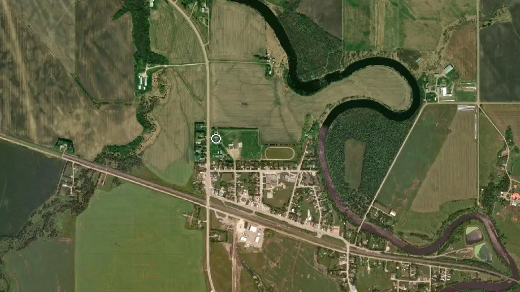 Aerial view of Whitemouth District Lions Campground and surroundings