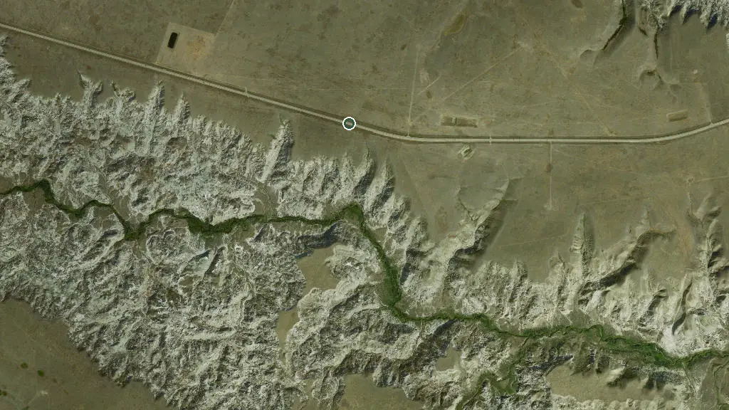 Aerial view of Dinosaur Provincial Park and surroundings