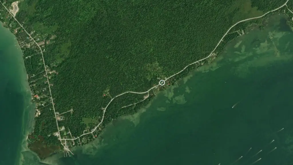 Aerial view of Neezh Meegwunun Family Campground & Cabins and surroundings