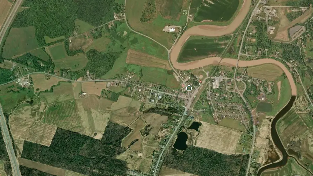 Aerial view of Whispering Winds Camping and surroundings